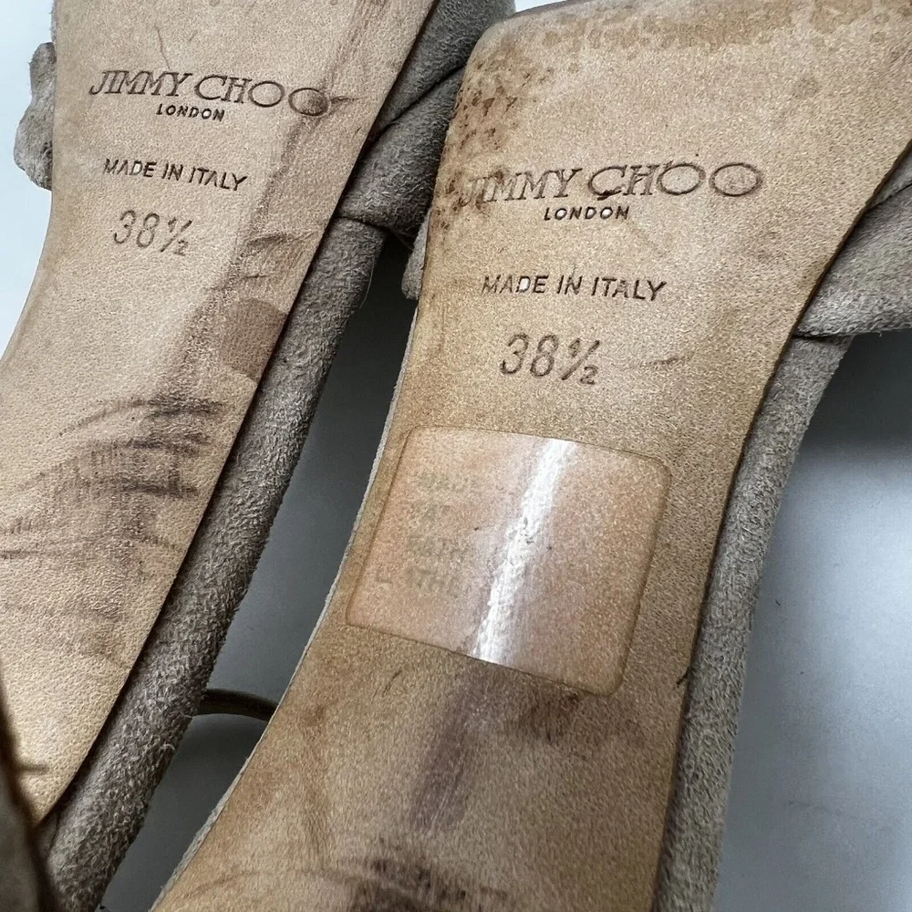 Jimmy Choo High Heels Beige Brown Suede Womens EU 38.5 Italy - Picture 10 of 10